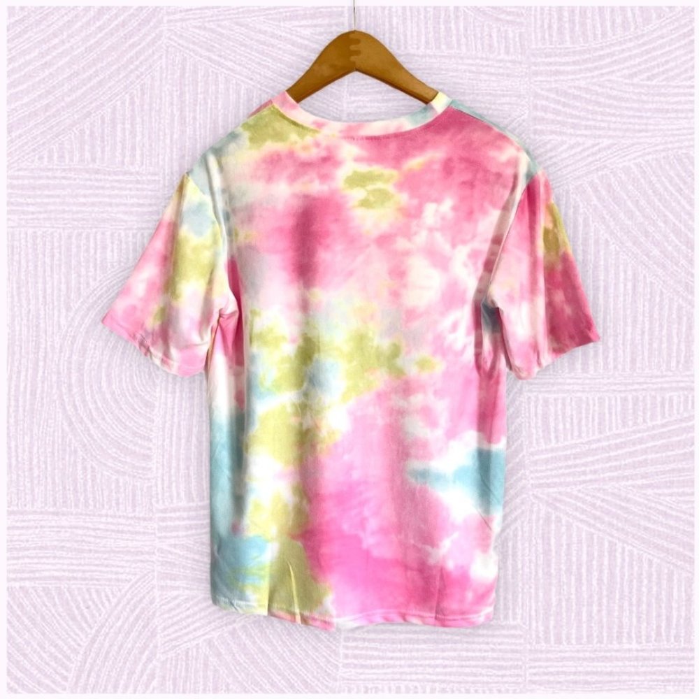 Casual Pink & Green & Light Blue Tie Dye T-Shirt - Picture 2 of 5